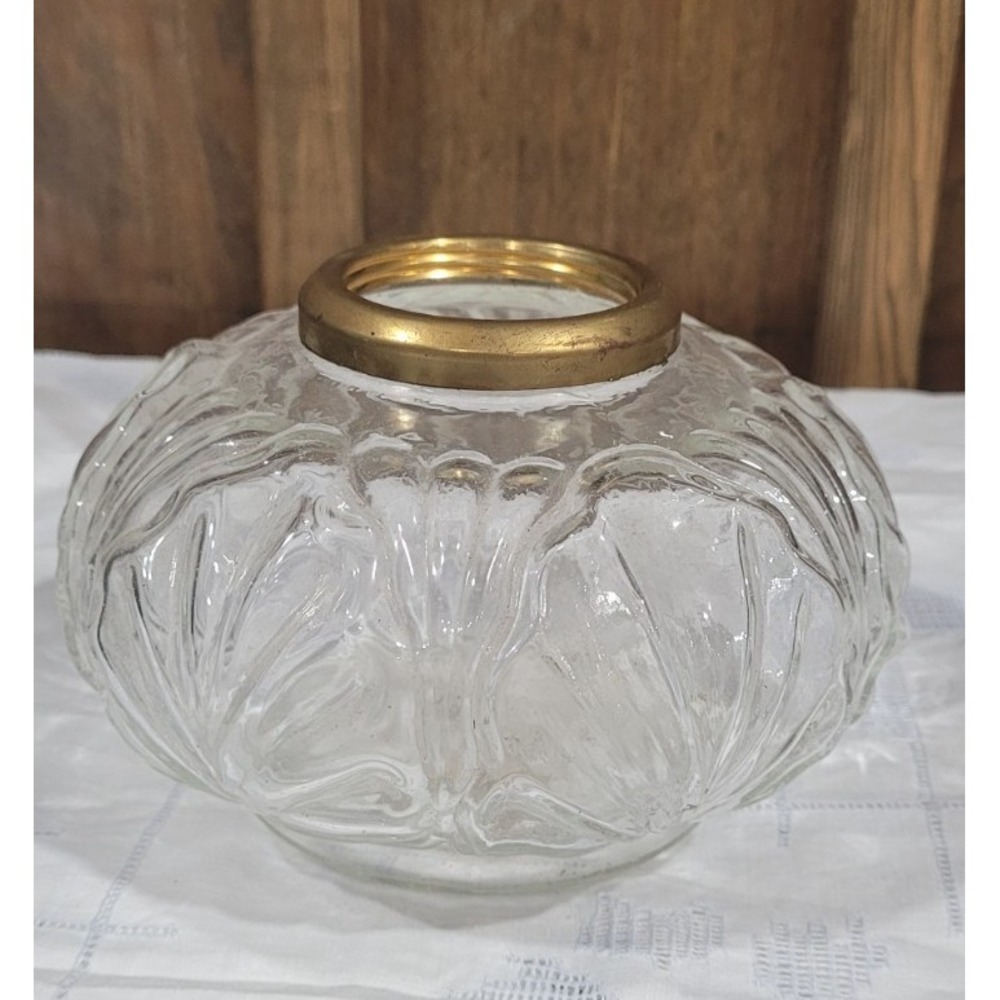 Aladdin Model 23 Clear Glass Lamp Base, Script Logo, Shell Pattern, Brass Collar